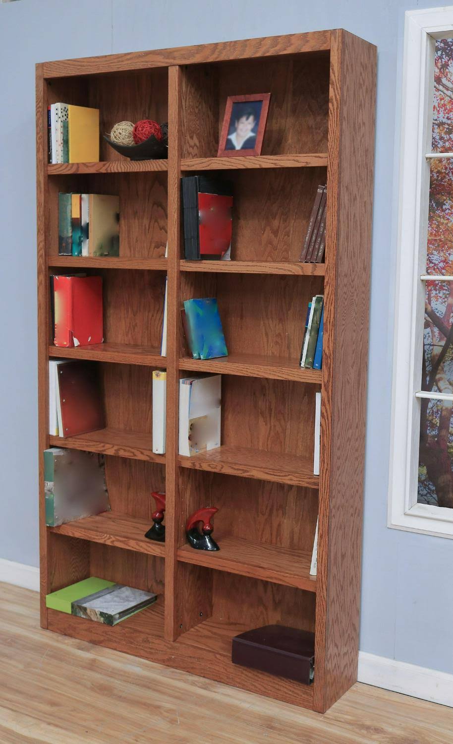 Concepts in Wood Double Wide Bookcase 12 Shelves Dry Oak