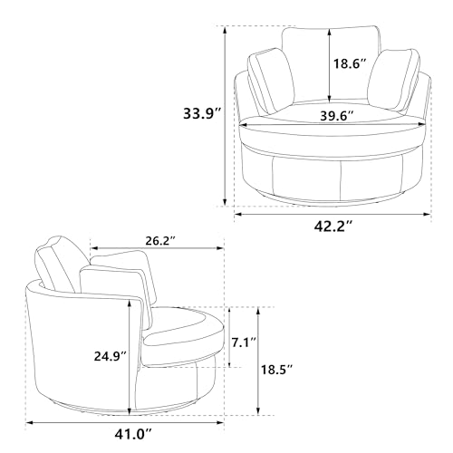 42.2" W Swivel Accent Barrel Chair and Half Swivel Sofa with 3 Pillows 360 Degree Swivel Round Sofa Modern Oversized Arm Chair Cozy Club Chair for Bedroom Living Room Lounge Hotel,Ivory Sherpa