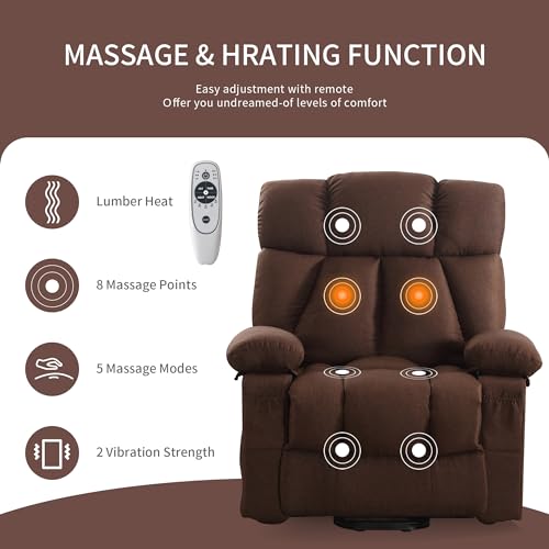 Oversized Power Lift Recliner Chair for Elderly, Big and Tall Lift Chair with Massage and Heat for Living Room, Fabric Electric Recliner Chairs with 4 Side Pockets, USB Charge Port, Blue