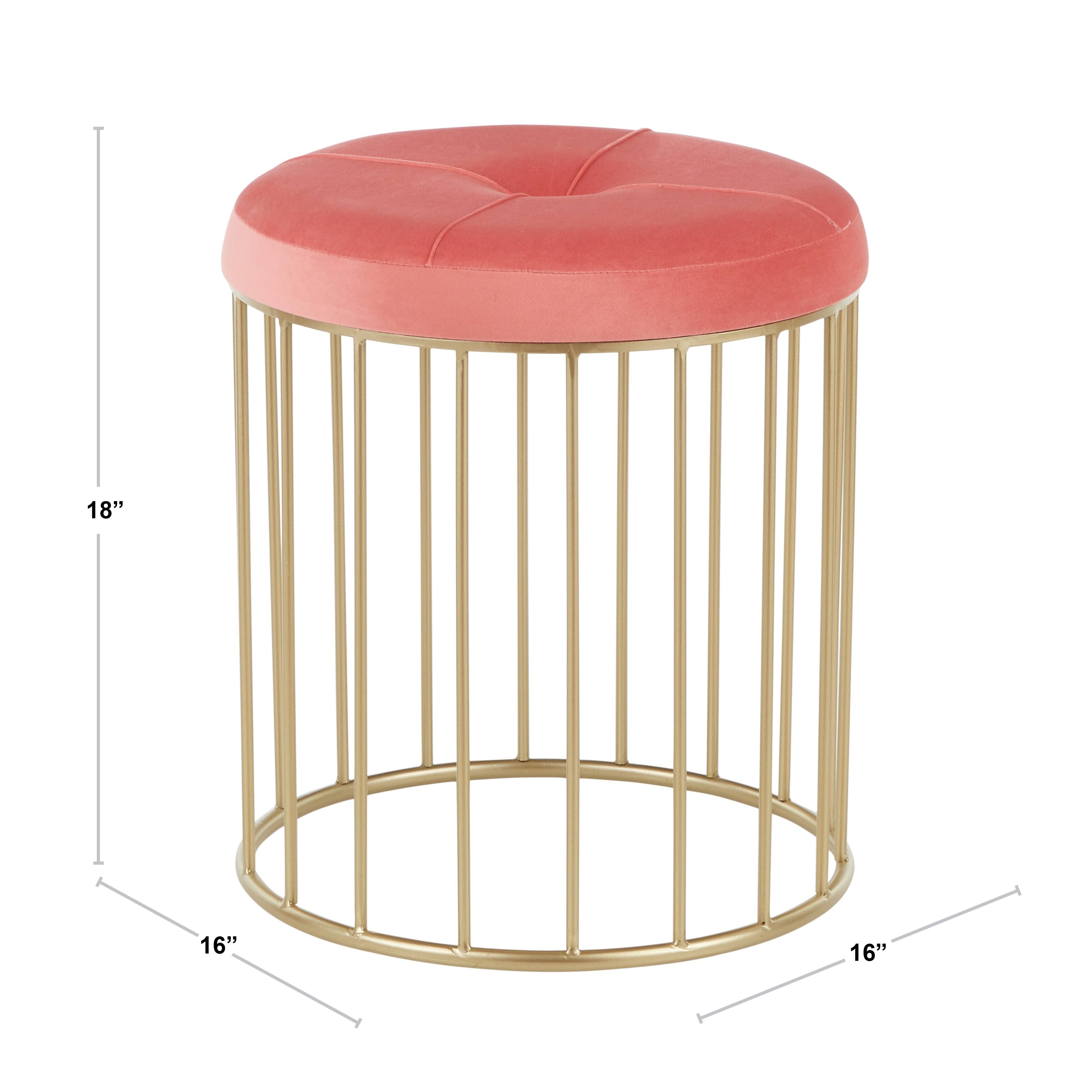 LumiSource Canary Nesting Ottoman Set - Gold Metal, Pink Velvet