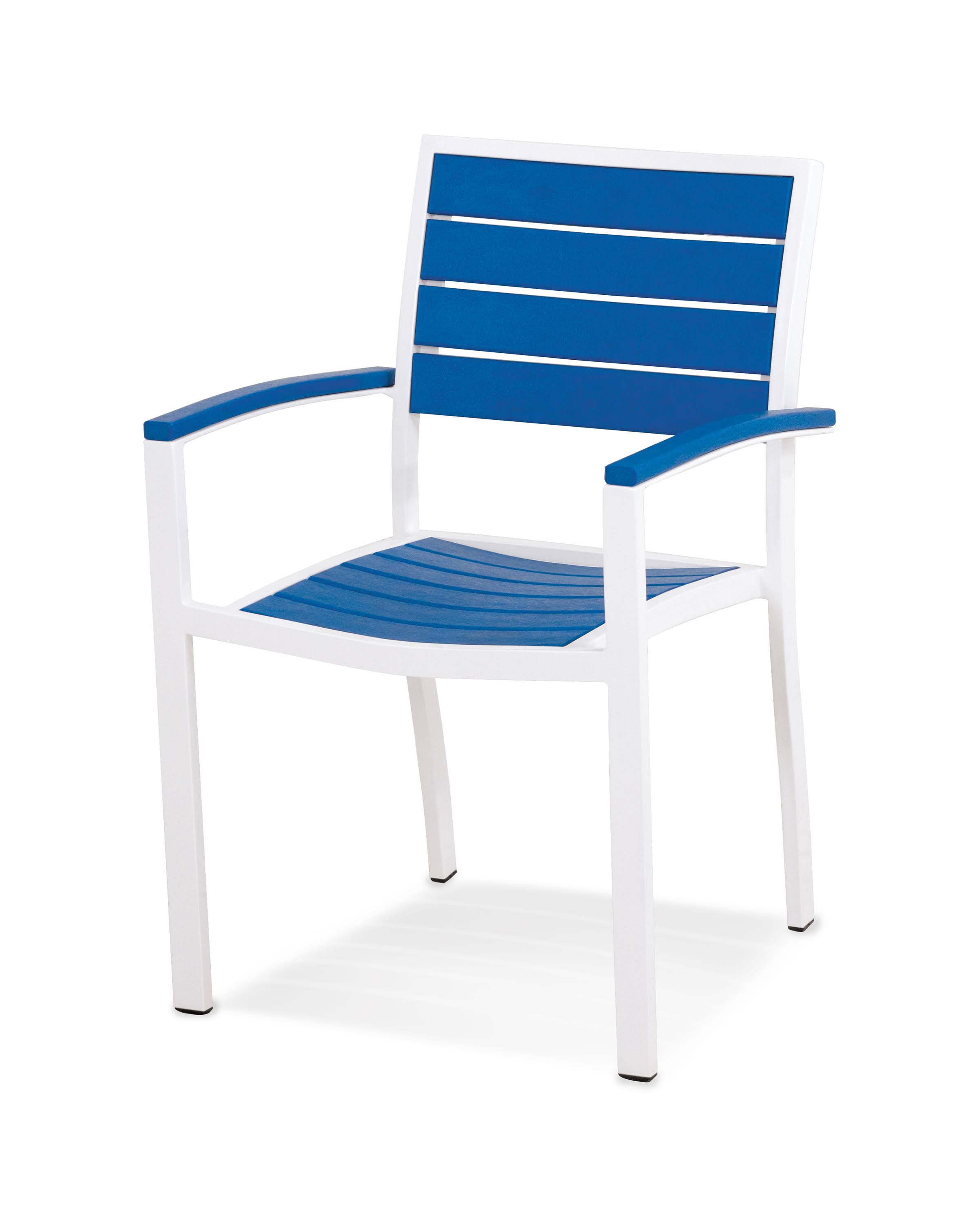 POLYWOOD Euro Dining Arm Chair - Satin White - Pacific Blue
