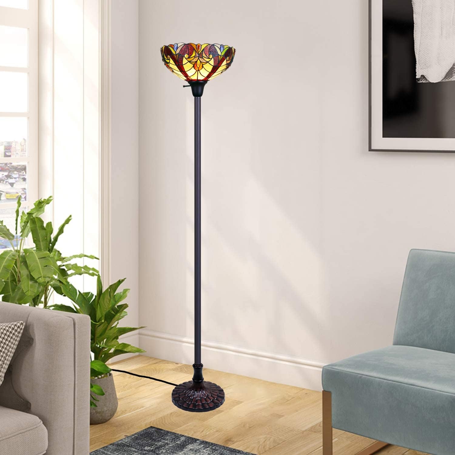 Chloe Lighting Adia Tiffany-Style Dark Bronze 1-Light Victorian Torchiere Floor Lamp 14" Shade