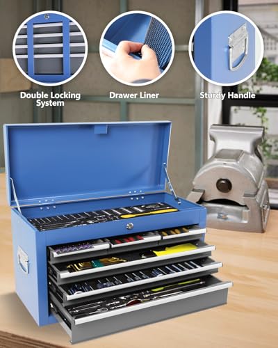 Heavy-Duty 7-Drawer Rolling Tool Chest with Wheels, Steel Tool Storage Cabinet with Lock & Liner for Workshop for Workshop/Garage - Includes 7 Organizer Boxes, Black
