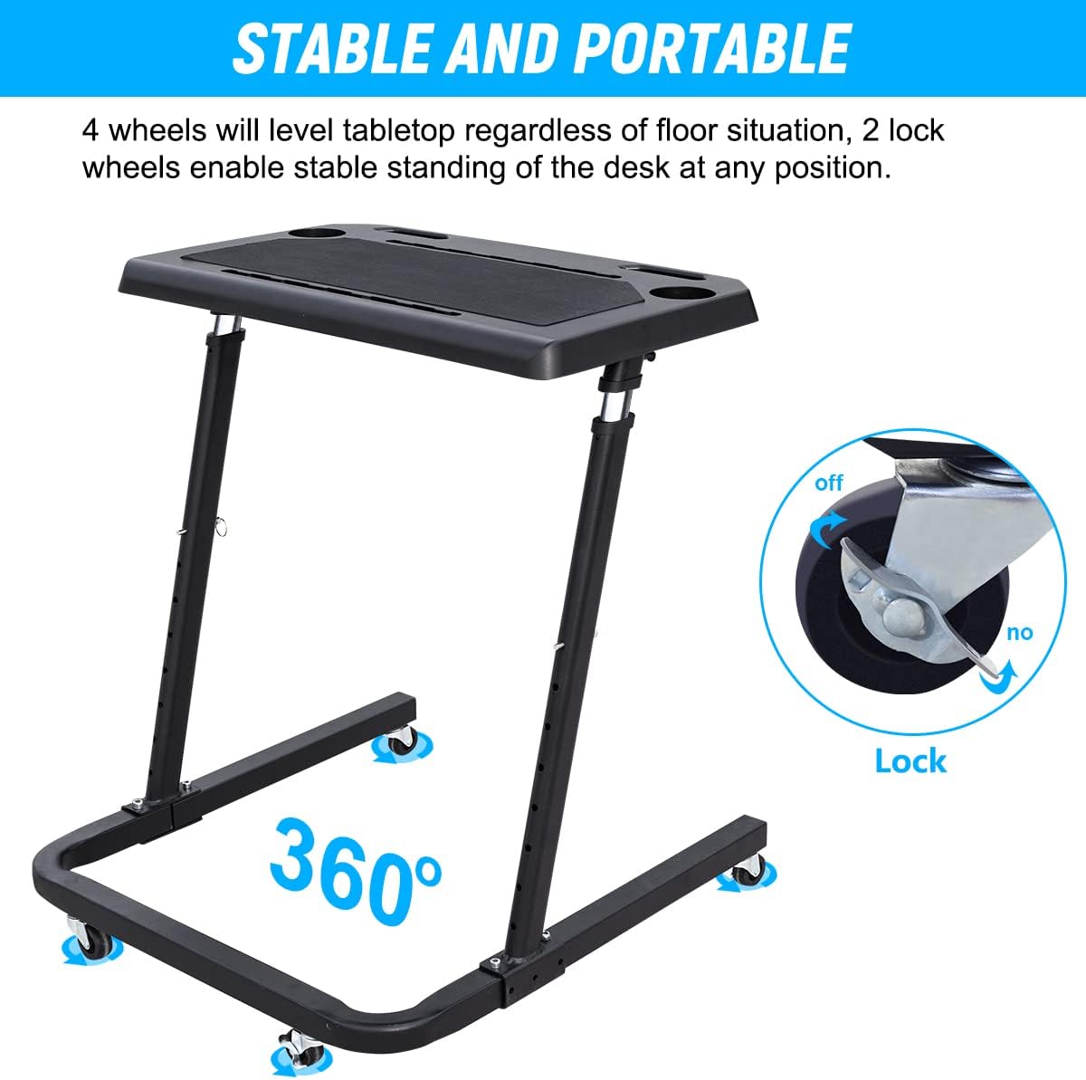 Racketon Large Panel Height Adjustable Bike Trainer Desk Portable Workstation Standing Desk Indoor Cycling Fitness Desk