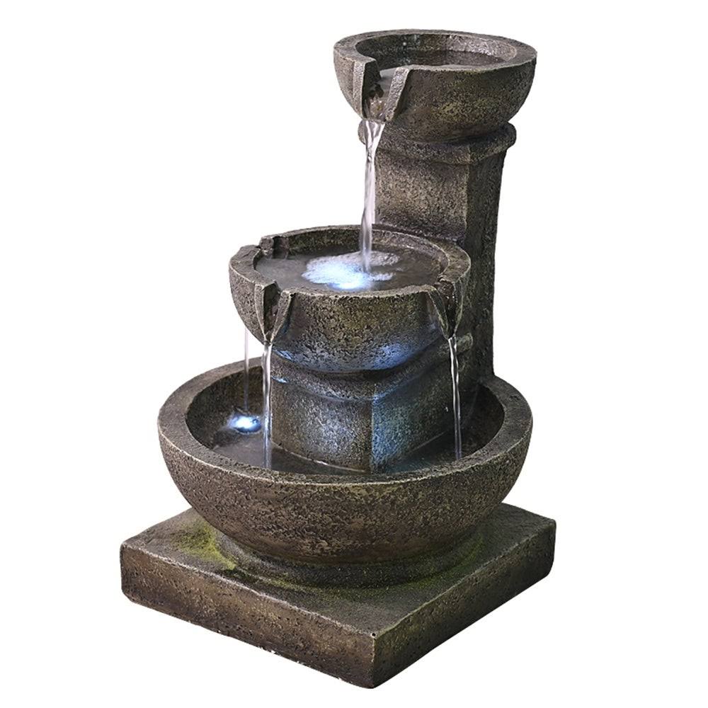 Outdoor Cascading Waterfall Fountain w/LED Light Home Water Fountain - Polyresin - Floor/Lighted - Grey