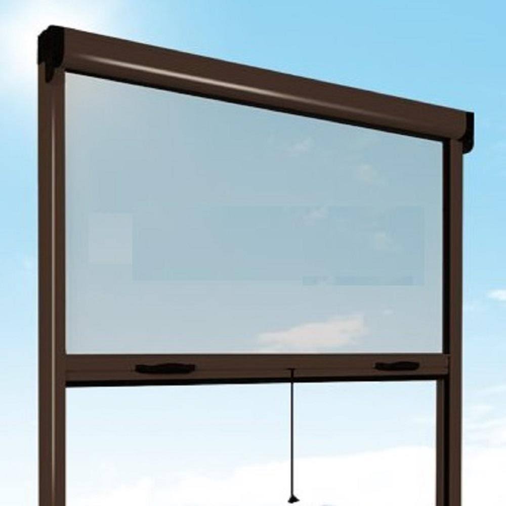 Retractable Bug Screen 73 in. x 67 in. Adjustable Width/Height Bronze Aluminum Vertically Retractable Insect Screen/Frame Kit, A