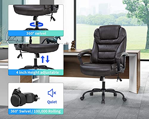 Big and Tall 500lbs Wide Seat Ergonomic Desk Chair with Lumbar Support Arms Headrest Massage Office Chair Rolling Swivel PU Leather Task Computer Chair for Adults (White)