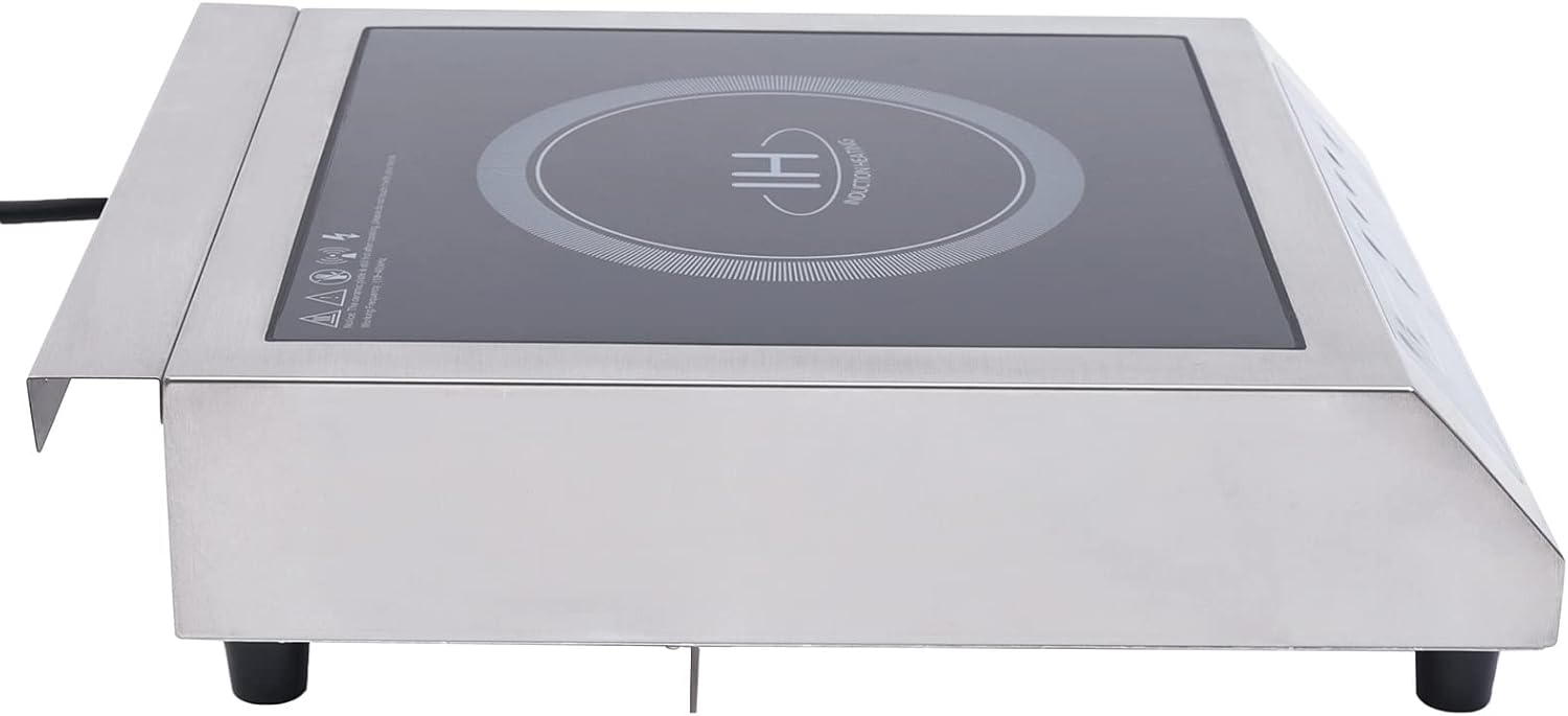 1800W Large Commercial Induction Cooktop, 110V High Power Stainless Steel Housing Professional Single Induction Cooker with 13 Temp Levels & LED Displays and Indicators for Pro Chef