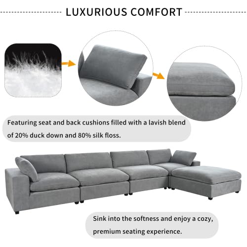 Upholstered Oversize Modular Sofa with Removable Ottoman,Sectional sofa for Living Room Apartment(5-Seater) (Beige)