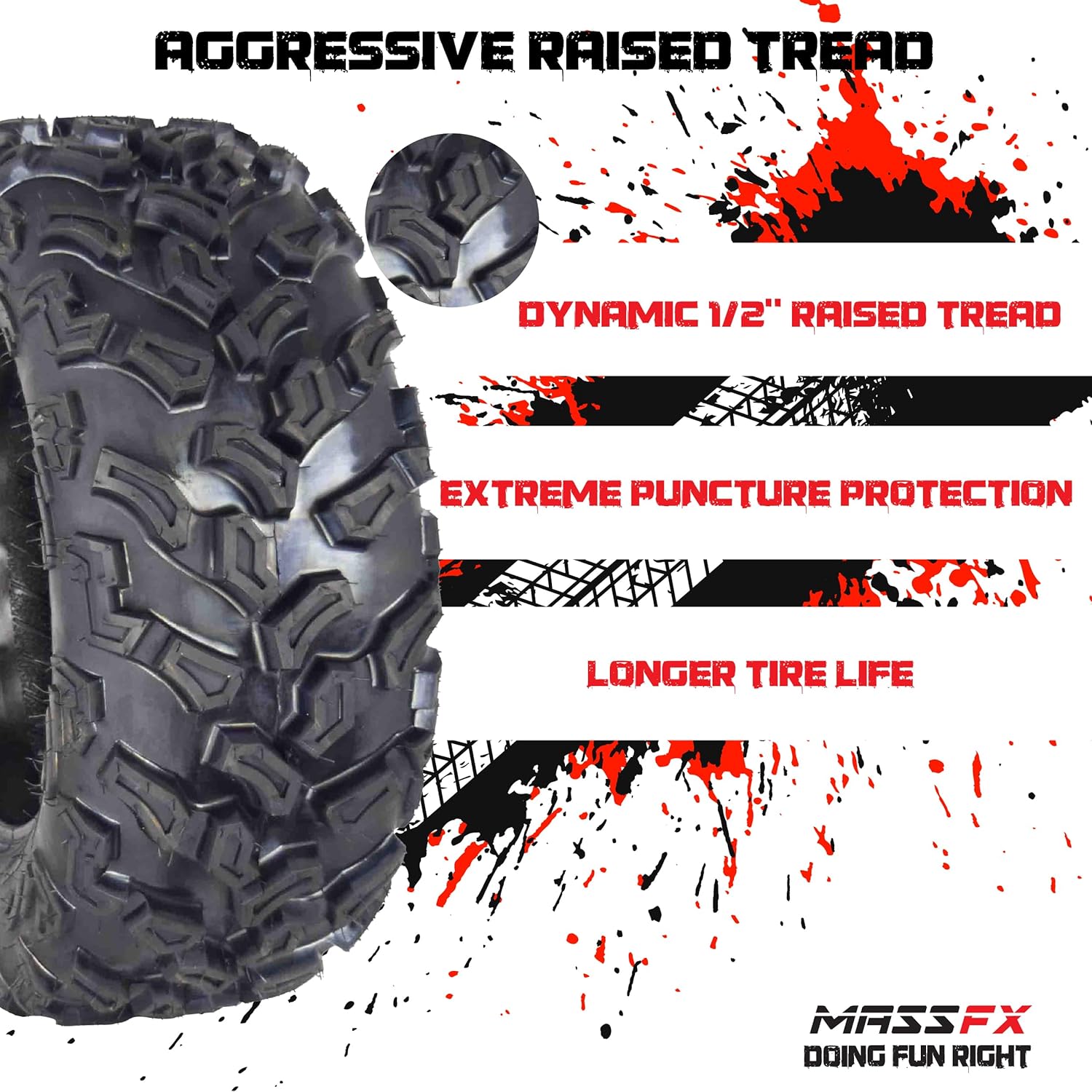 4 New 25x8-12 25x10-12 KT MASSFX ATV UTV all-terrain Tire Set 6 PLY 25" 25x8x12 25x10x12 Tubeless Tires
