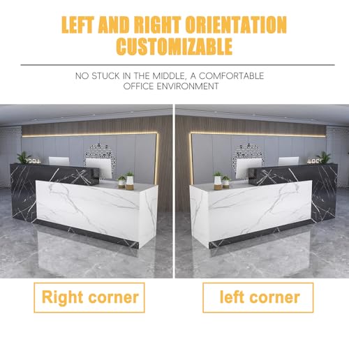 63" Wood Office Reception Desk Counter with Drawers, Retail Checkout Counter, L-Shaped Reception Counter Table for Salon Reception Room Checkout Office Beauty Spa Restaurant (left)