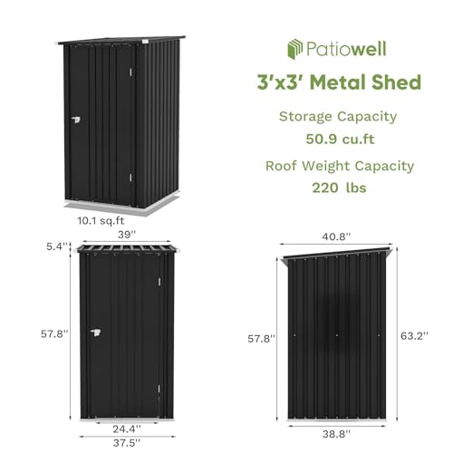 Patiowell 3 x 3 FT Outdoor Storage Shed,Small Garden Tool Storage Shed with Sloping Roof and Single Lockable Door, Outdoor Shed for Backyard Garden Patio Lawn, Grey