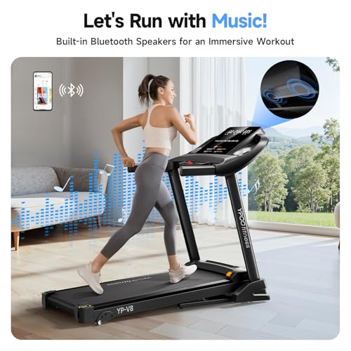 Treadmills for Home with Incline, Auto Foldable Running Treadmills, 8.0 MPH Walking Pad Treadmill with Bluetooth, 300 lbs Weight Capacity Quiet