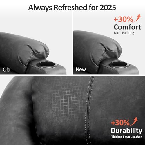 MCombo Power Lift Recliner Chair for Elderly, Lift Chair with Heat and Massage, FSC Certified, USB Ports, Cup Holders, Faux Leather 7040 (Black, Medium)