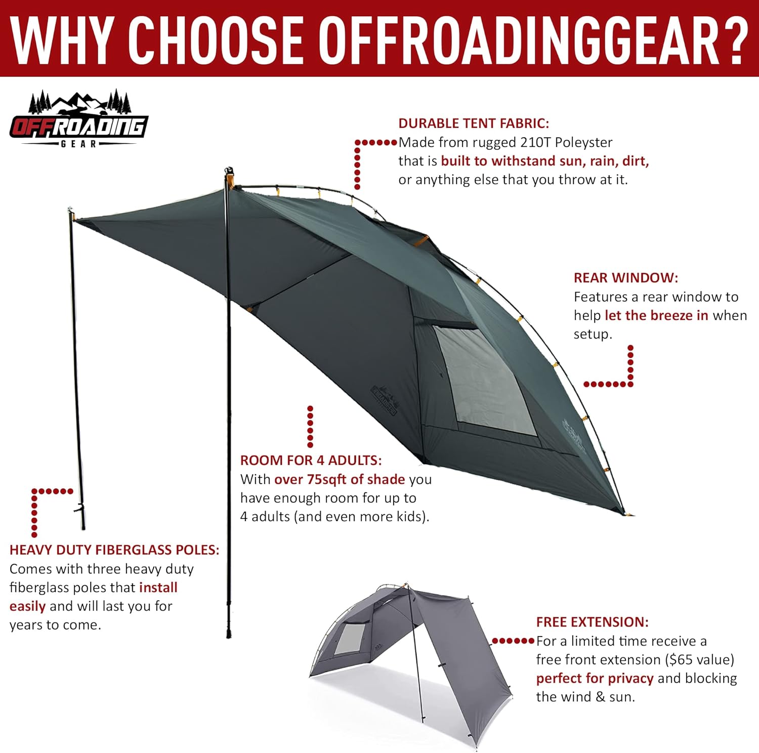 Portable Awning/Canopy/Sun Shade with Privacy Wall for Car/SUV/Camping/Beach/Etc.