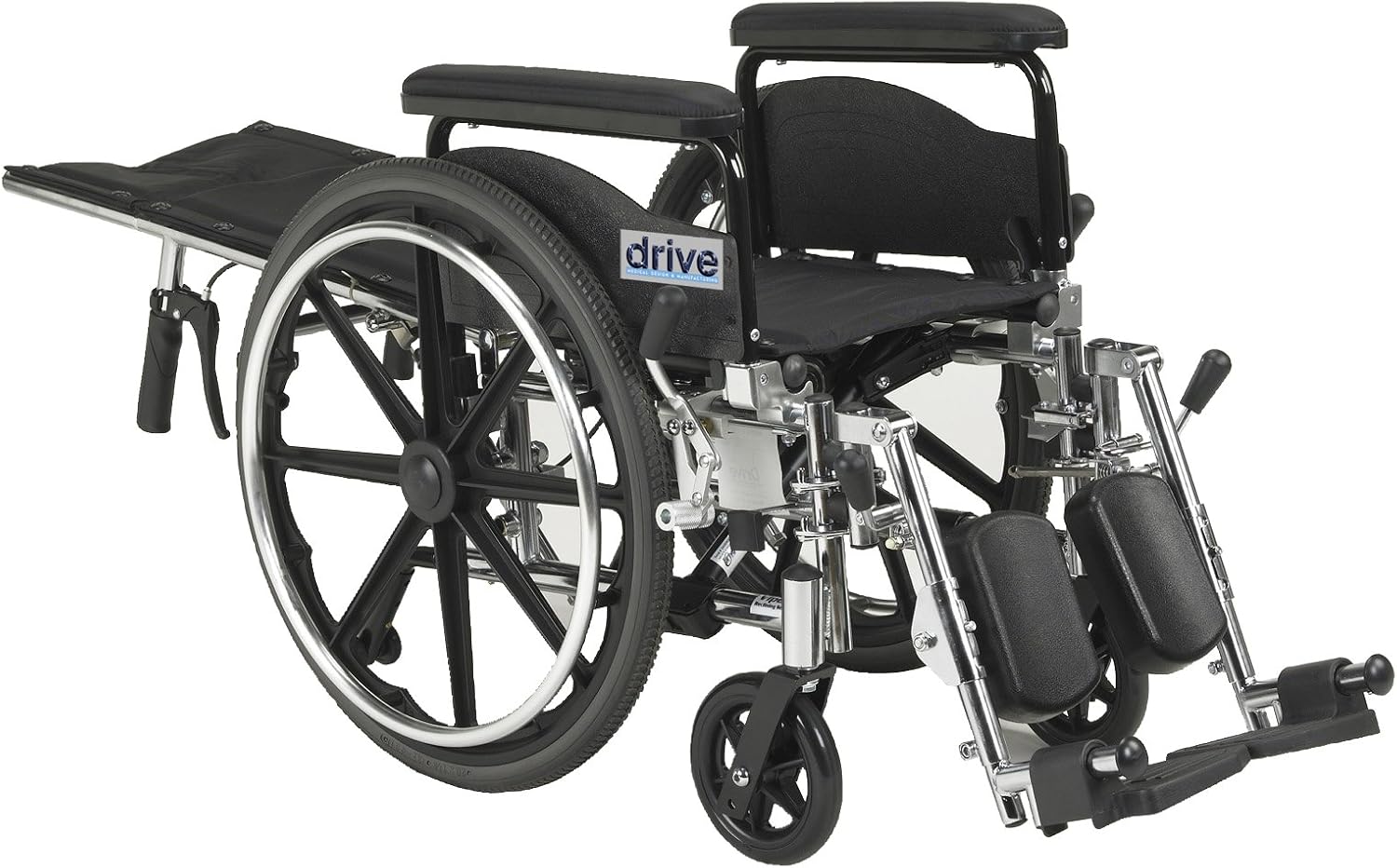 Drive Medical Viper Plus GT Full Reclining Wheelchair, Detachable Full Arms, 16" Seat