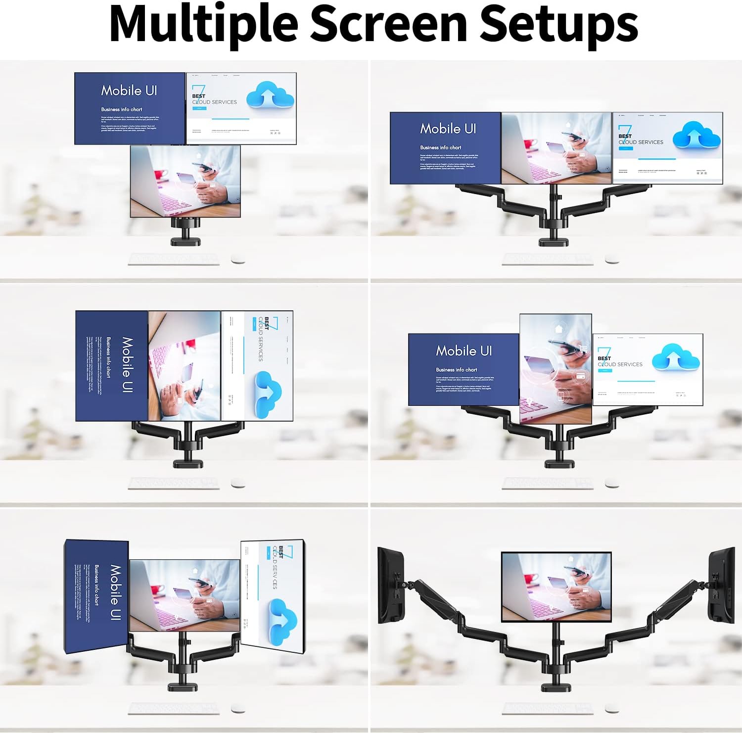 MOUNTUP Triple Monitor Mount - Monitor Desk Mount for 3 Computer Screens Up to 27 inch, Triple Monitor Arm with Gas Spring, Heavy Duty Monitor Stand, Each Arm Holds Up to 19.8 lbs