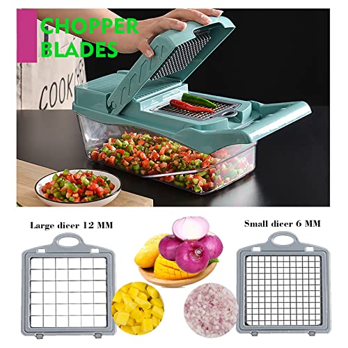 13-in-1 Vegetable Chopper - Vegetable Slicer - Egg Separator - Onion Chopper with Container - Pro Food Chopper - Grey Slicer Dicer Cutter - 8 Blades -1 peeler