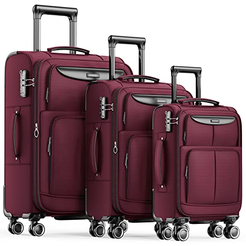 SHOWKOO Luggage Sets 3 Piece Softside Expandable Lightweight Durable Suitcase Sets Double Spinner Wheels TSA Lock Armygreen (20in/24in/28in)