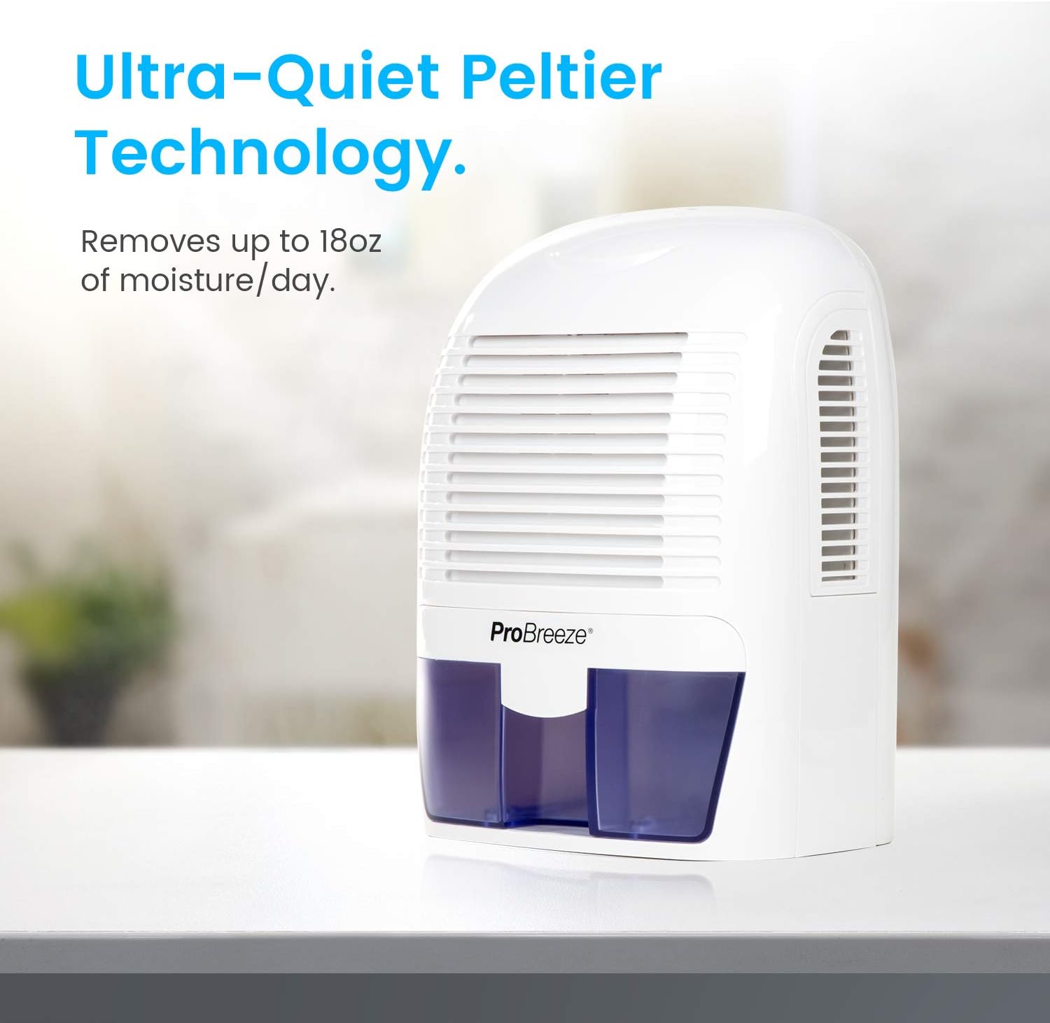 Pro Breeze Electric Mini Dehumidifier, 2200 Cubic Feet (250 sq ft), Compact and Portable for High Humidity in Home, Kitchen, Bedroom, Basement, Caravan, Office, Garage