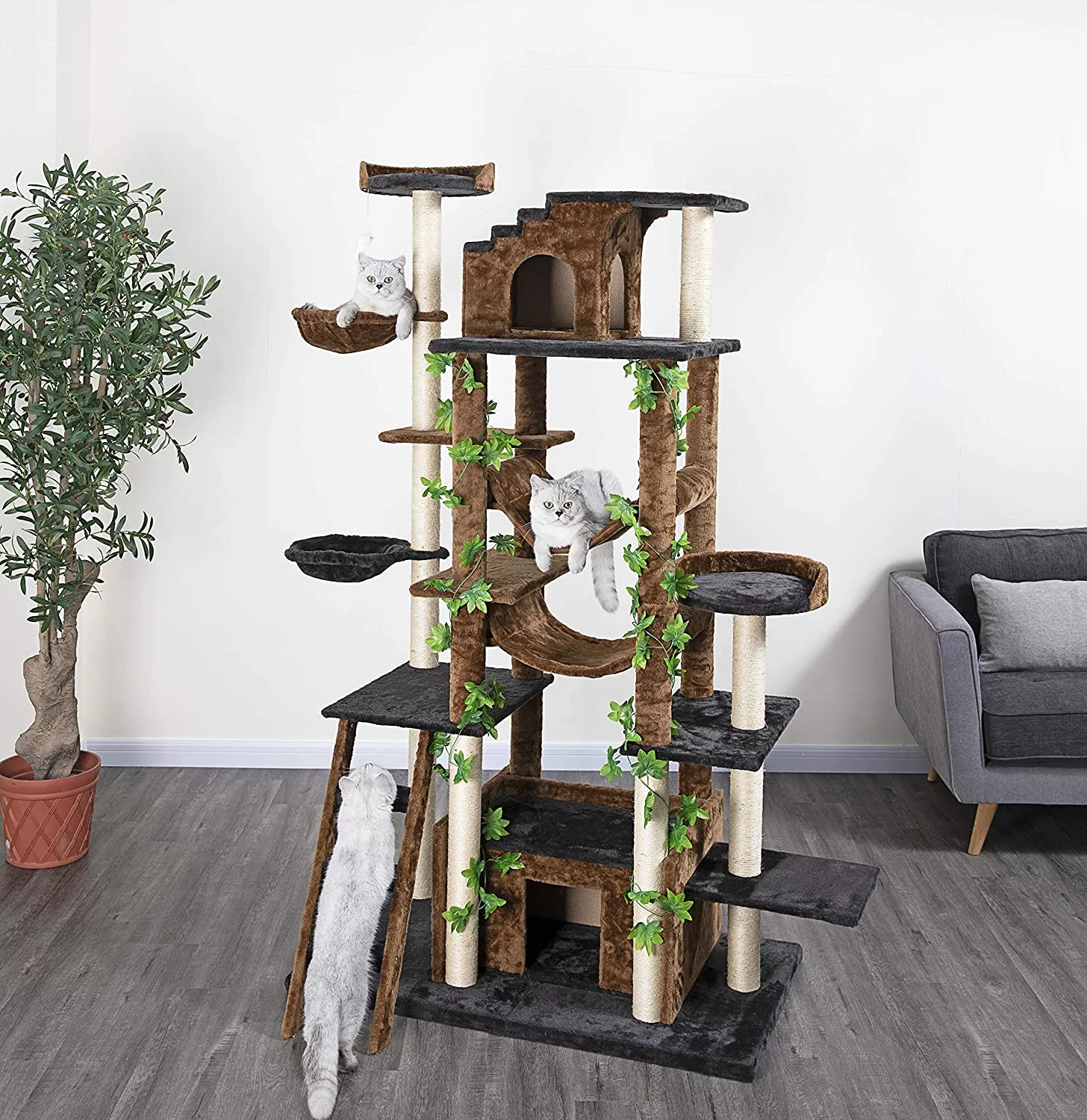Go Pet Club Cat Tree Furniture 77 in. High - Jungle - Brown/Black