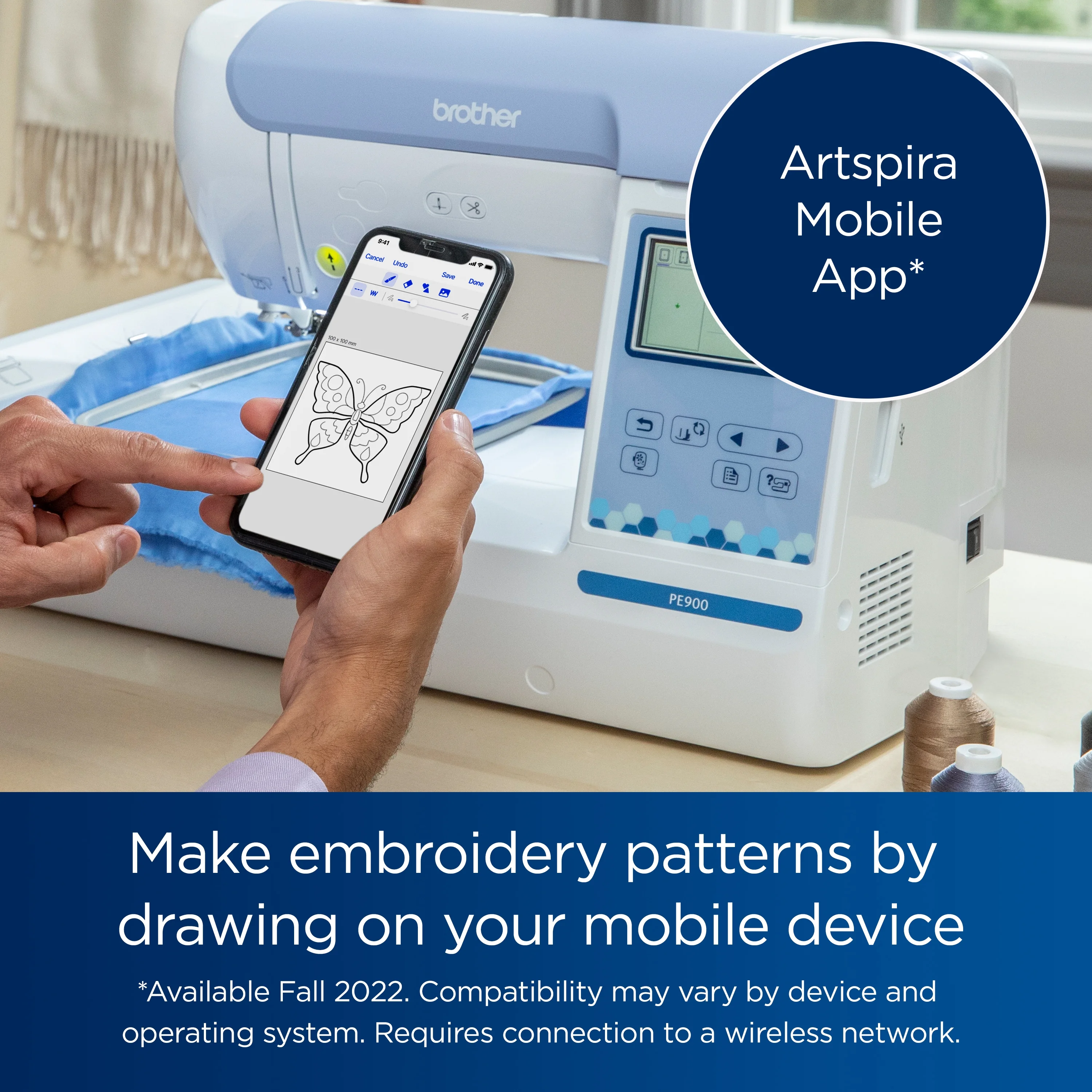 Brother PE900 Embroidery Machine with Built-in Embroidery Designs and Wireless Connectivity