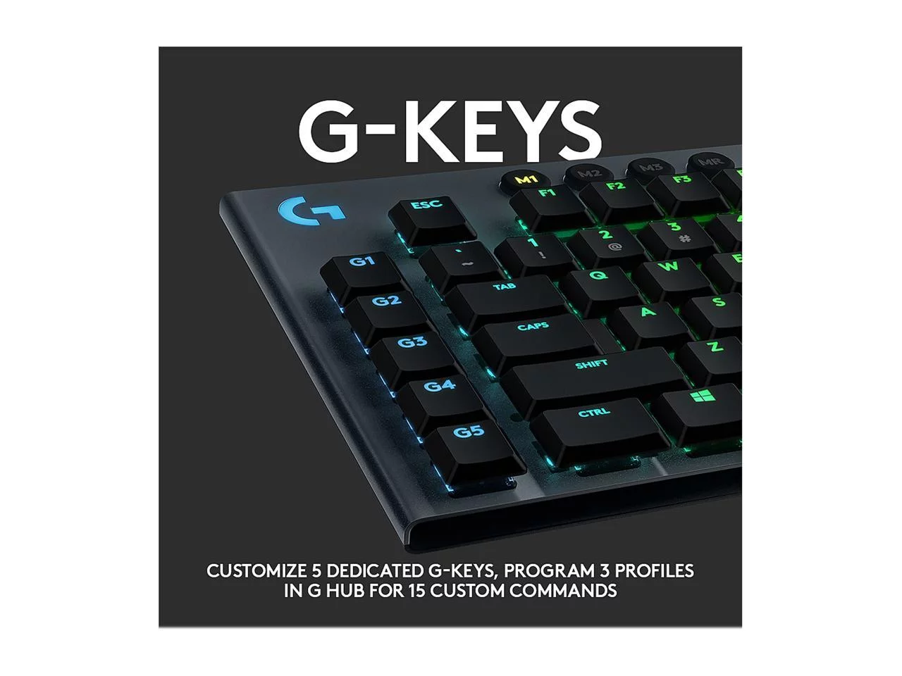 Logitech G815 Lightsync RGB Mechanical Gaming Keyboard - Cable Connectivity - USB Interface - English - PC, Windows, Mac OS - Mechanical Keyswitch - Black