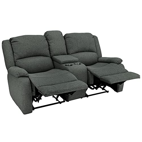 RecPro Charles 94" Double Recliner RV Sofa with Convertible Console | Zero Wall Reclining Sofa for Camper | Wall Hugger Couch | Fifth Wheel Theater Seating | Replacement RV Furniture | Fossil Cloth
