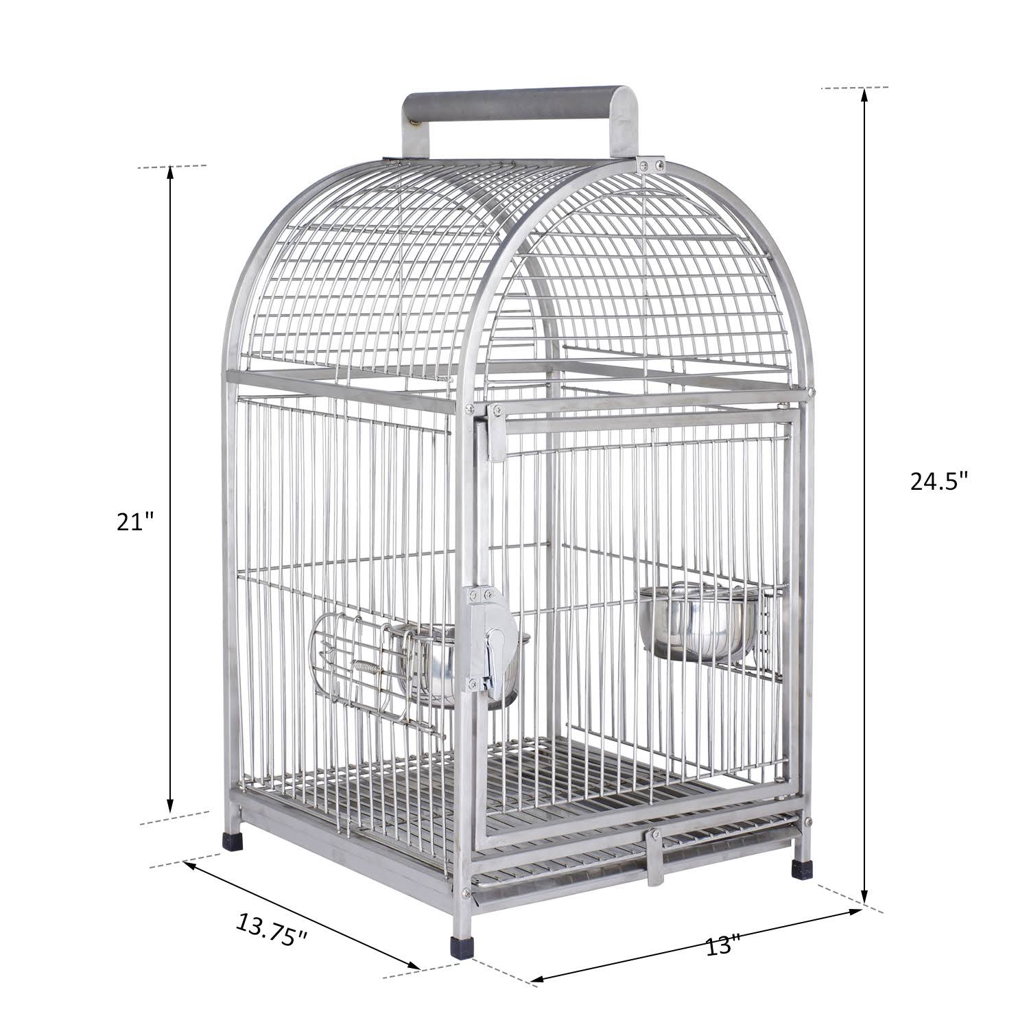 Pawhut Dome Top Stainless Steel Travel Bird Cage