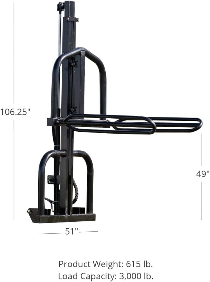 Titan Attachments 3 Point Hydraulic Hay Bale Lift Fits Category 1 and 2 Tractors