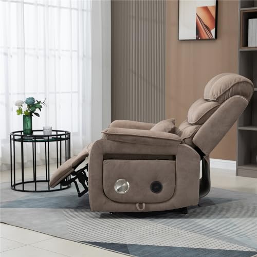 Light Grey Recliner Chair for Elderly | Tall and Big Man 400lbs | Chenille | Power Lift, Lay Flat, Stand Up, Wireless Charging Device, Extended Footrest, Massage Heat, Cup Holder, Lumbar Pillow