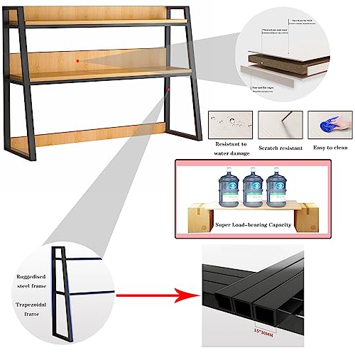 Desktop Bookshelf Desk Organizer Shelf 3-Tier Metal Structured Wood Panels Desk Hutch Bookcase Display Rack Storage for Computer Monitor for Dorm Office Home,30x13x35