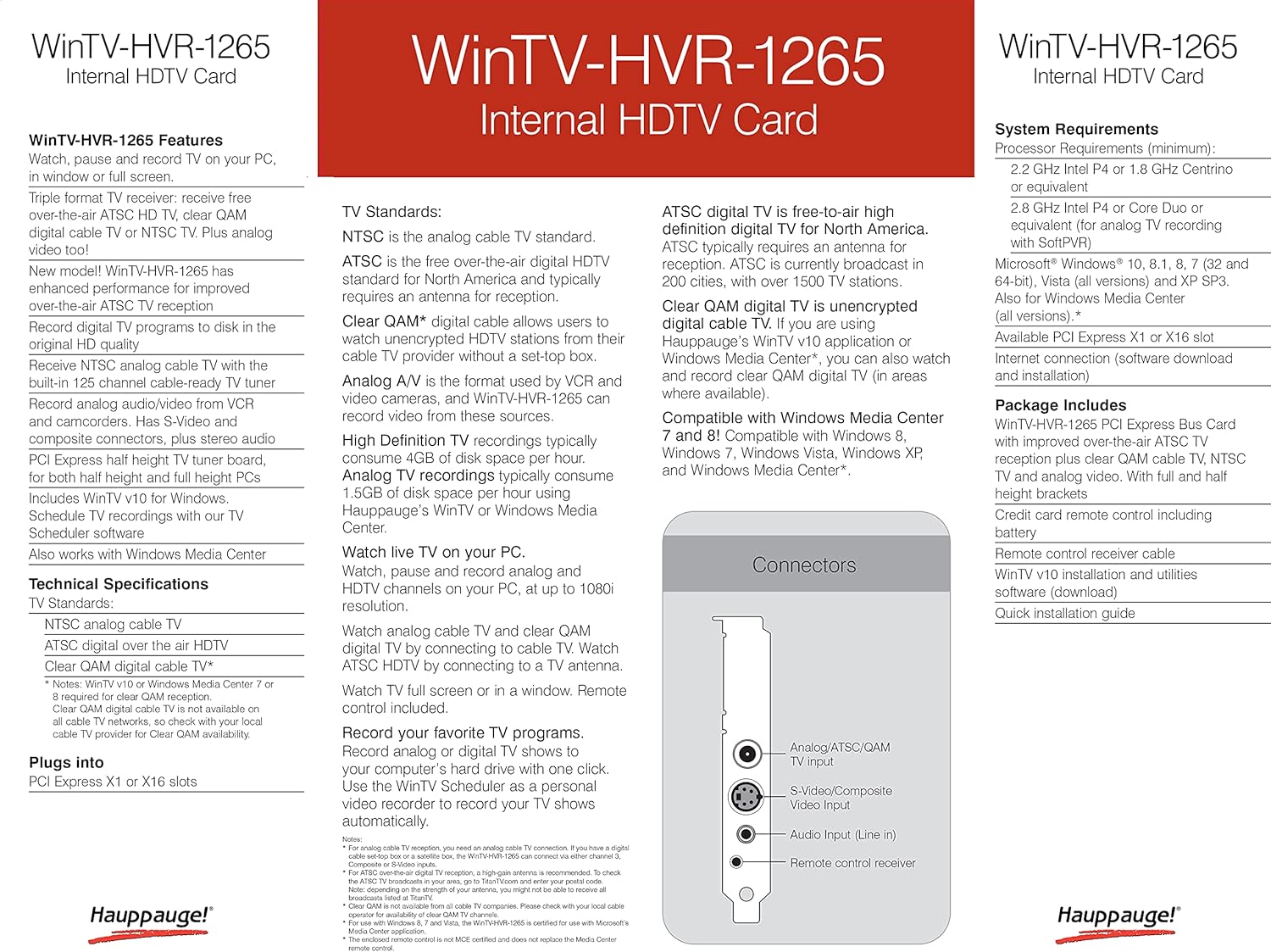 Hauppauge 1196 WinTV HVR-1265 PCI Express Hybrid High Definition TV Tuner Card
