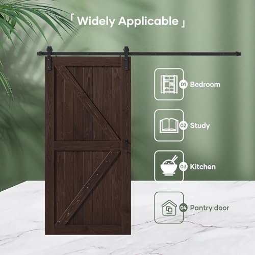 FREDBECK 36in x 84in Brown Barn Door with 6.6ft (79inch) Barn Door Hardware Track Kit and Handle Included, Double Surfaces,Simple Assembly is Required,K-Frame,Coffee