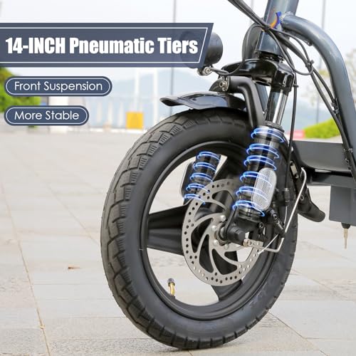 Caroma Peak 500W/800W/1200W Electric Scooter with Seat, Max 15/20/30Miles Range&20MPH, 14" Tires Foldable Adult Electric Scooter with Basket for Pets & Cargo, Dual Shock Absorbing Ebike for Commuting