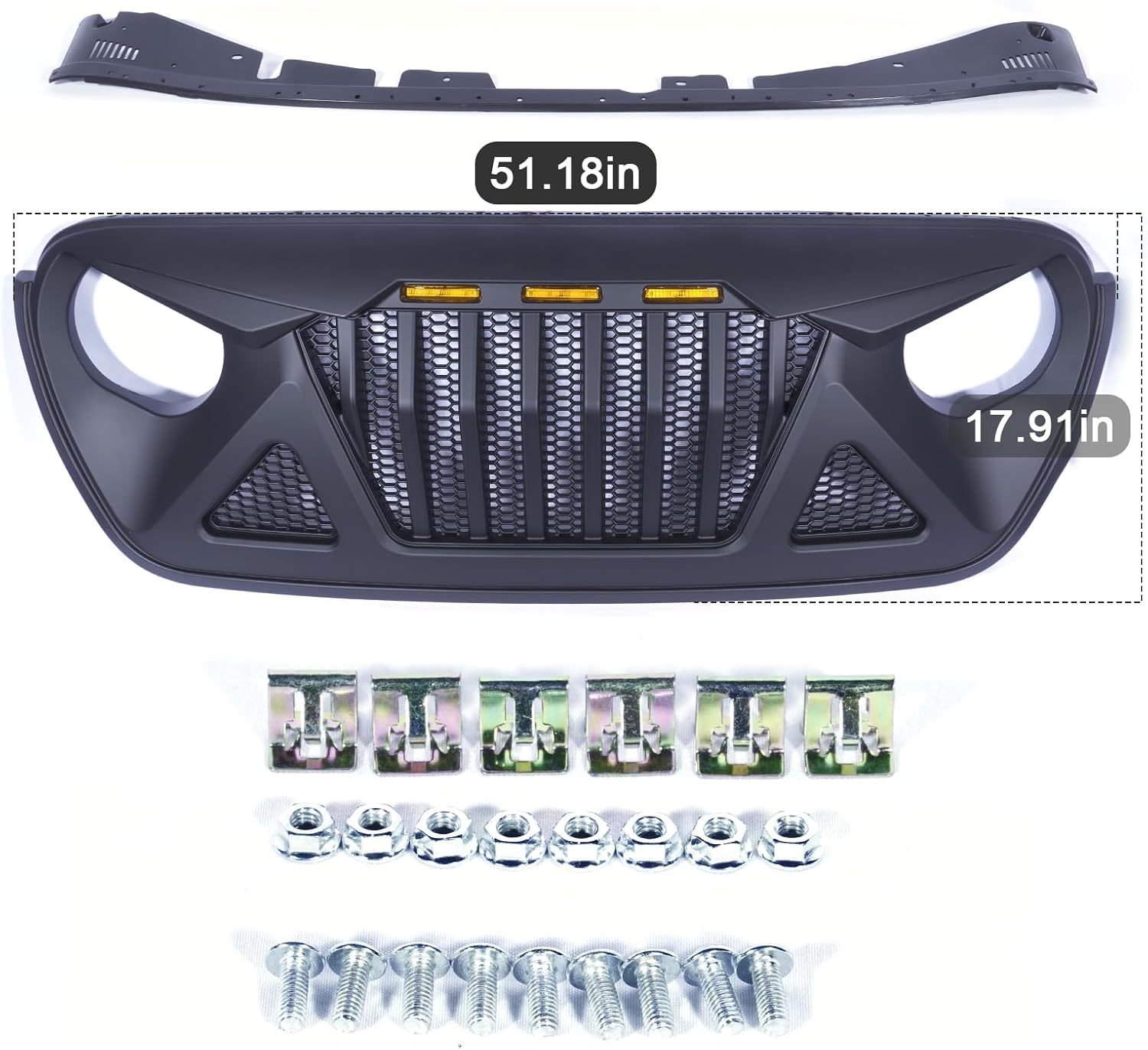 Front Grill for 2018-2022 2023 Jeep Wrangler JL JLU Gladiator JT Grille Aftermarket Front Grille with Amber LED Grills Lights fit 2020 2021 2022 2023 Jeep Gladiator JT Grille Accessories