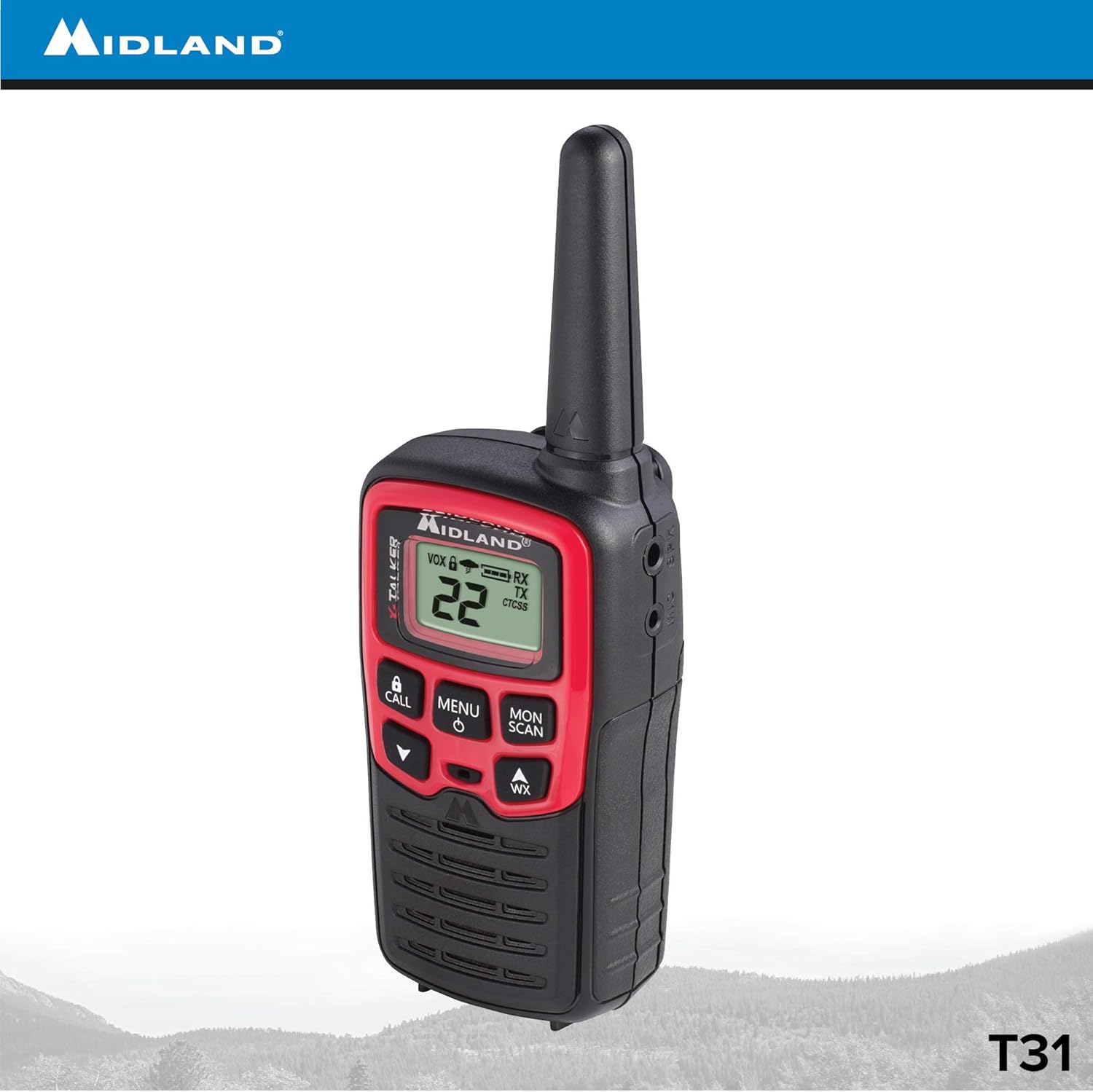 Midland T31VP 22 Channel FRS Walkie Talkie - Up to 26 Mile Range Two-Way Radio - Red/Black (Pack of 8)