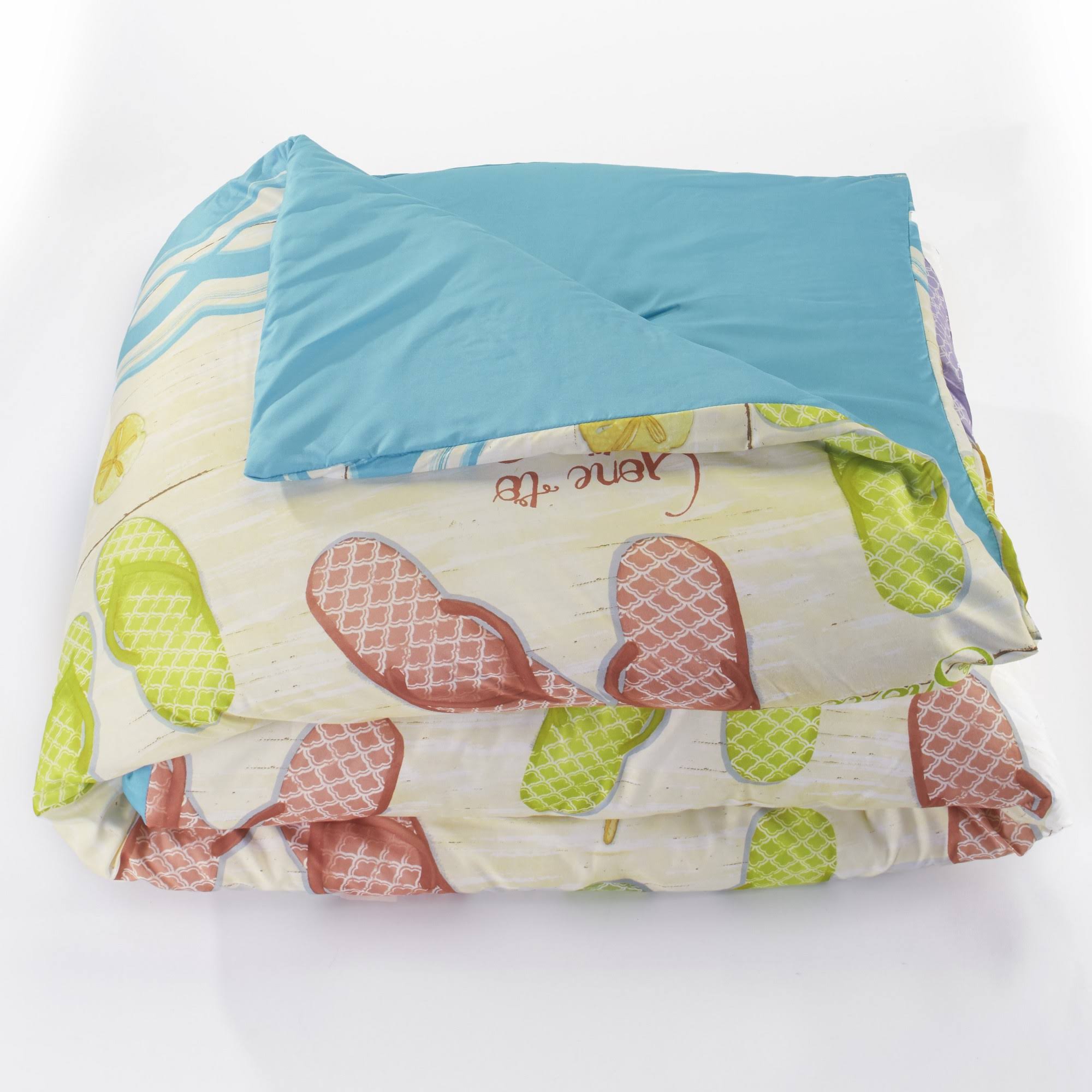 Lakeside Flip Flop Comforter with Beach Vacation-Themed Pring - King
