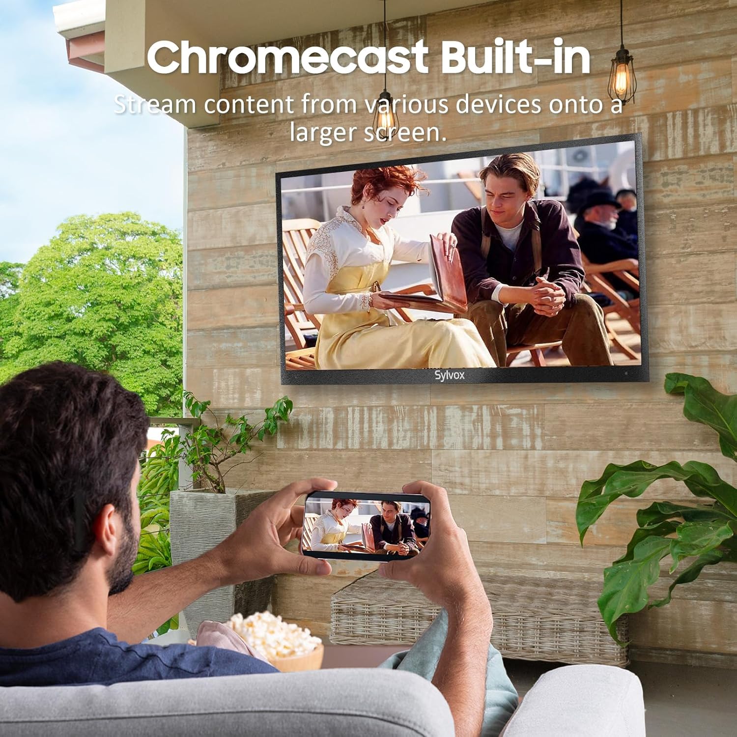 SYLVOX Smart Outdoor TV, 43 inch Outdoor Television Upgraded Google TV, 4K Weatherproof Outside TV, IP55 Waterproof, Google Assistant, Chromecast, 1000 nit Brightness for Partial Sun (Deck Pro 2.0)