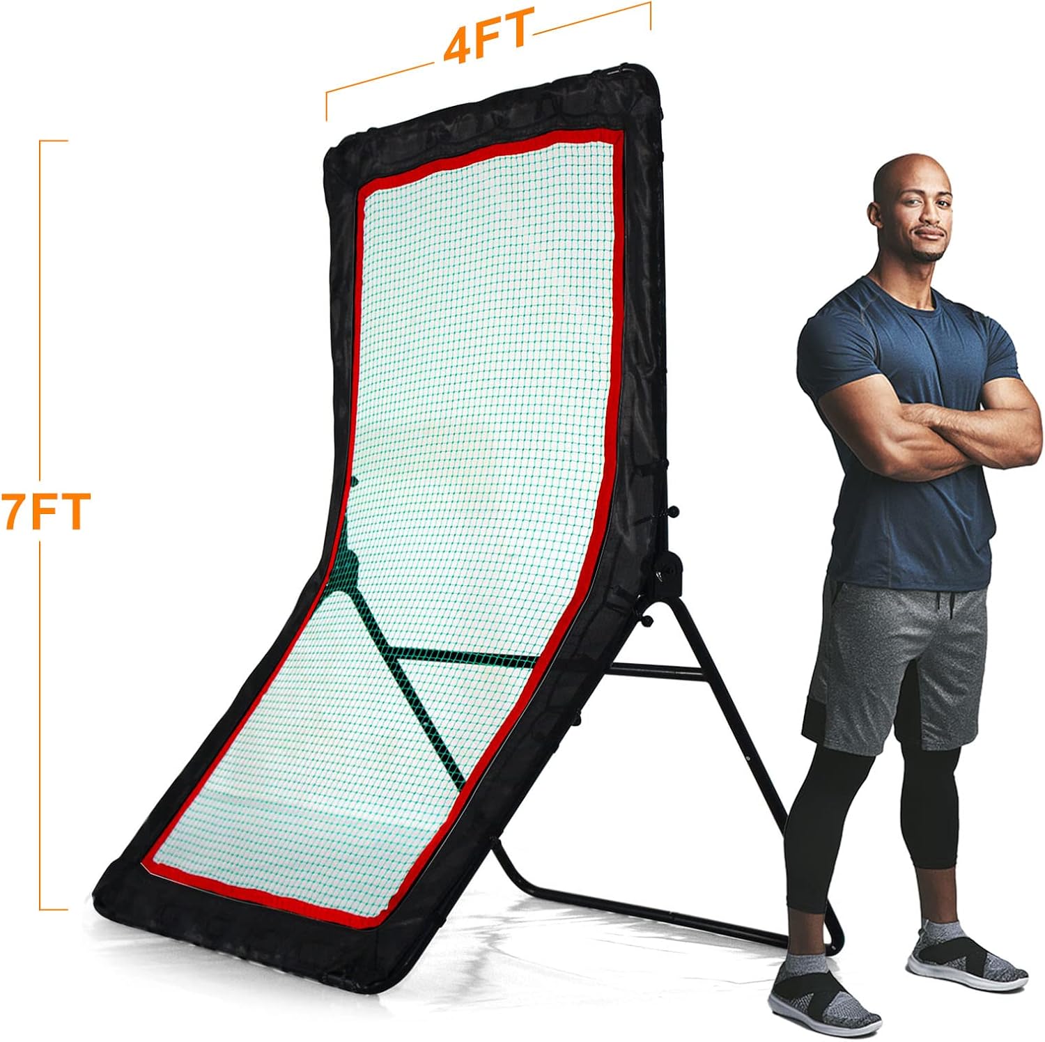 Sharellon Pitch Back Baseball Rebounder, 4X7FT Baseball Softball Rebounder, Pitch Return Trainer and Rebound Net for Practice Catching, Throwing, Shooting
