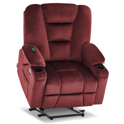 MCombo Small Power Lift Recliner Chair with Massage and Heat for Petite People, Cup Holders, USB Ports, Side Pockets, Fabric 7569 (Small-Regular, Brown)