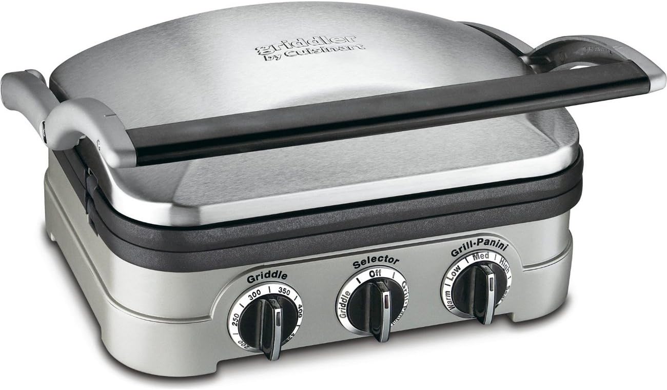Cuisinart 5-in-1 Grill Griddler Panini Maker Bundle with Waffle Attachment (GR-4N) - Includes Grill and Waffle Plates