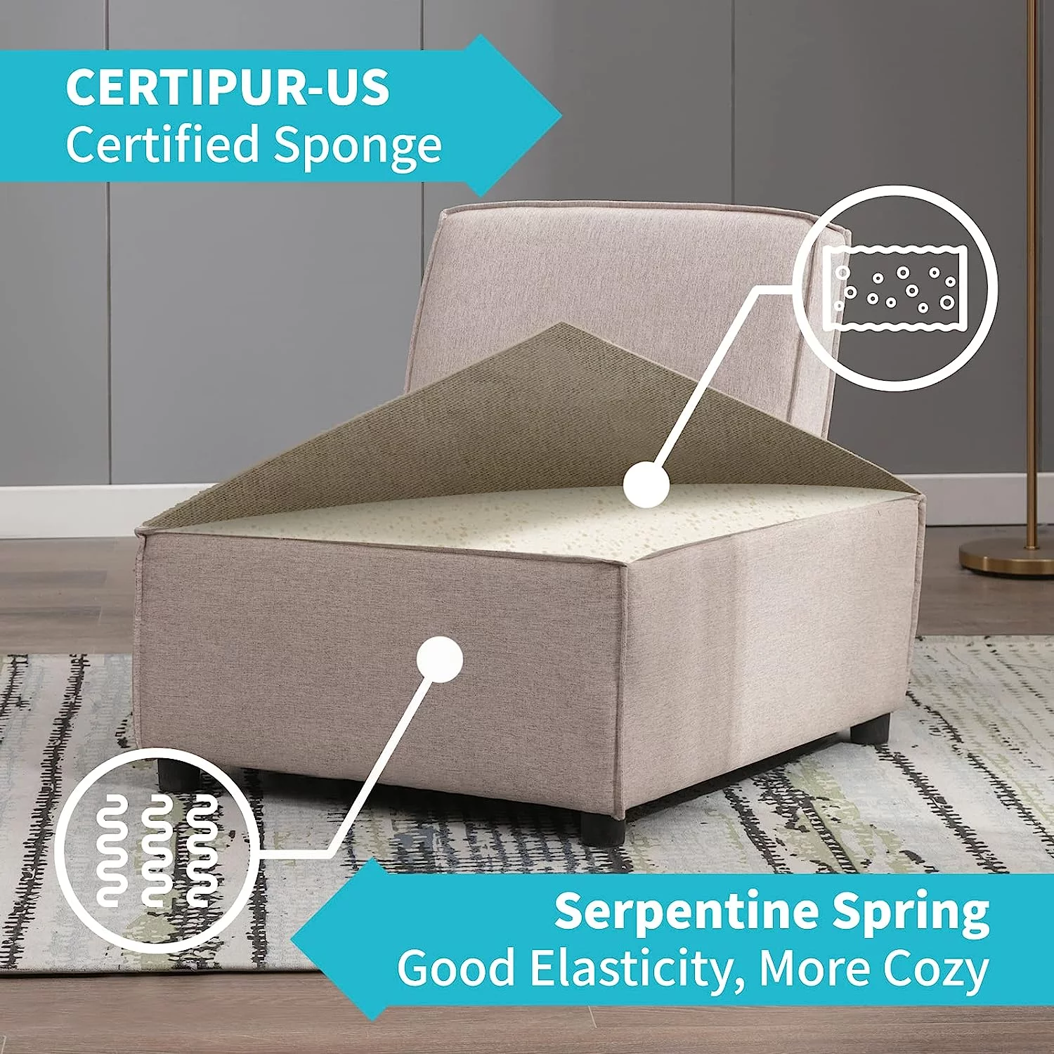 ZAFLY L Shaped Modular Sectional Sofa Couch, Armless Floor Sofa Couch with Ajustable Backrest, Convertible 6 Seats Sofa Bed, Oversized Variable Sectional Sofa Couches for Living Room, Beige