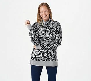 Lisa Rinna Collection Leopard Jacquard Pullover Sweater, Size 2X, Light Grey - Megean