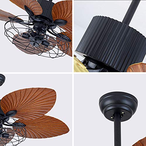 TOWOHIPPKI 52'' Tropical Ceiling Fans with 5 Palm Leaf Blades, 52 Inch Palm Leaf Fanlight with with Light and Remote, Hand-Carved Reversible Blades Chandelier Fan For Living Room Bedroom