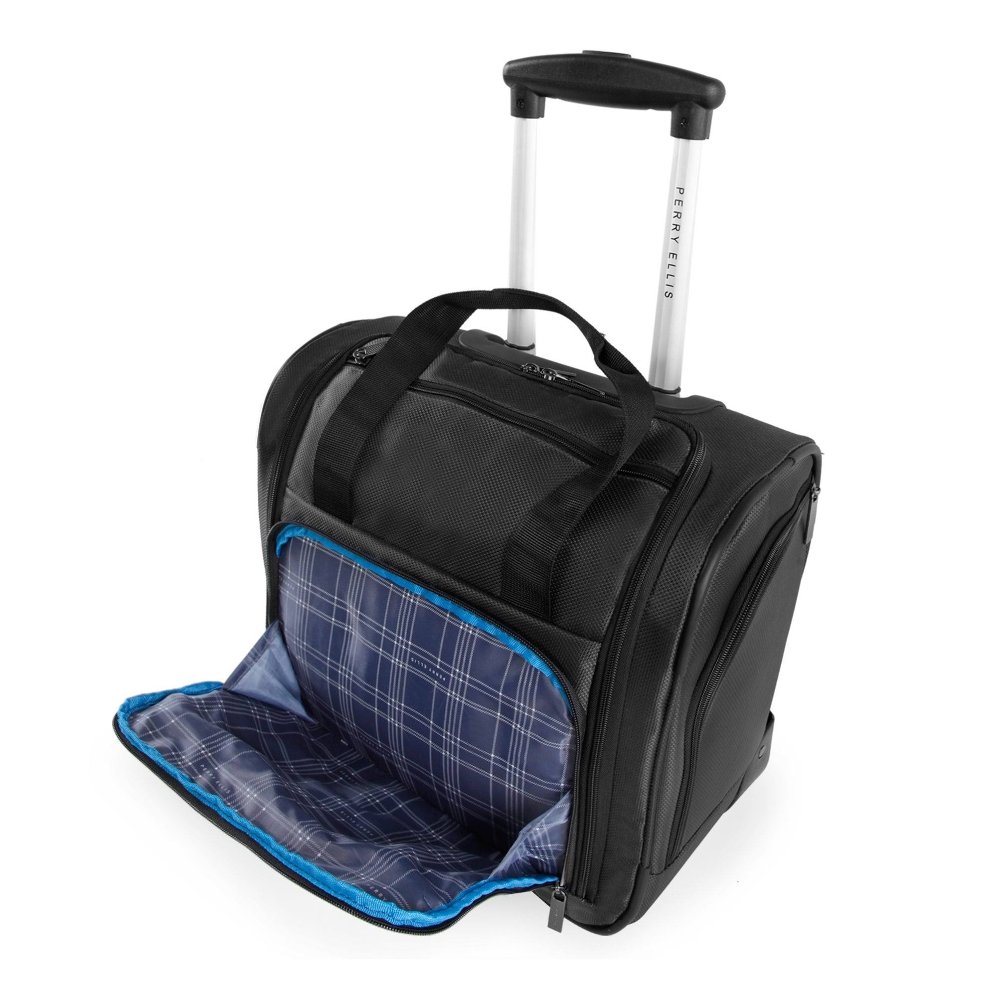 Perry Ellis Black Excess 9-Pocket Underseat Rolling Tote Carry-On Bag