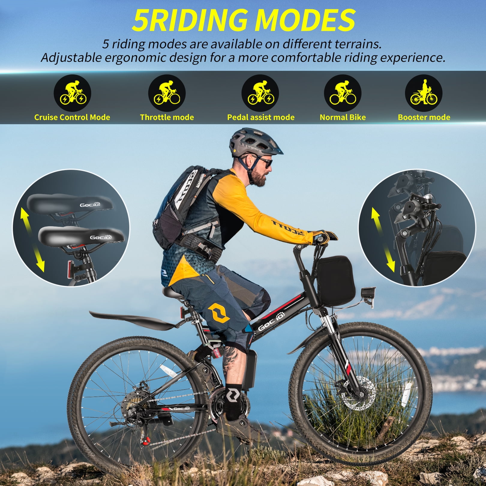 Gocio Adult Electric Bicycles Foldable Ebike, 500W 26" Electric Commuter Bicycle, 48V Battery, Full Suspension, Folding Electric Mountain Bike, Adjustable 21 Speed E-Bikes for Adults UL2849