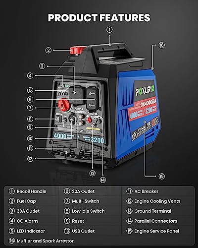 4000 Watt Inverter Generator, 120V Gas Powered Generator Super Quiet, RV Ready/EPA for RV, Camping and Home