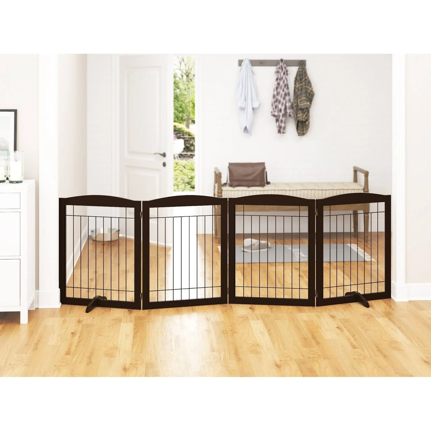 PAWLAND 96-Inch Extra Wide Dog Gate for The House, Doorway, Stairs, Freestanding Foldable Wire Pet Gate, Set of Support Feet