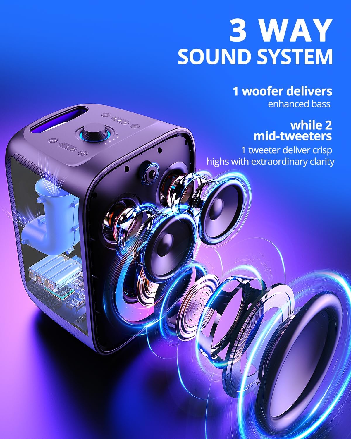 Tronsmart Halo 200 Bluetooth Speaker(No Microphone), Loud Speaker with Powerful Sound and Deep Bass, Party Sync, 5 Lighting Modes, Custom EQ &Lights, 18H Playtime, Supports Mic & Guitar for Party